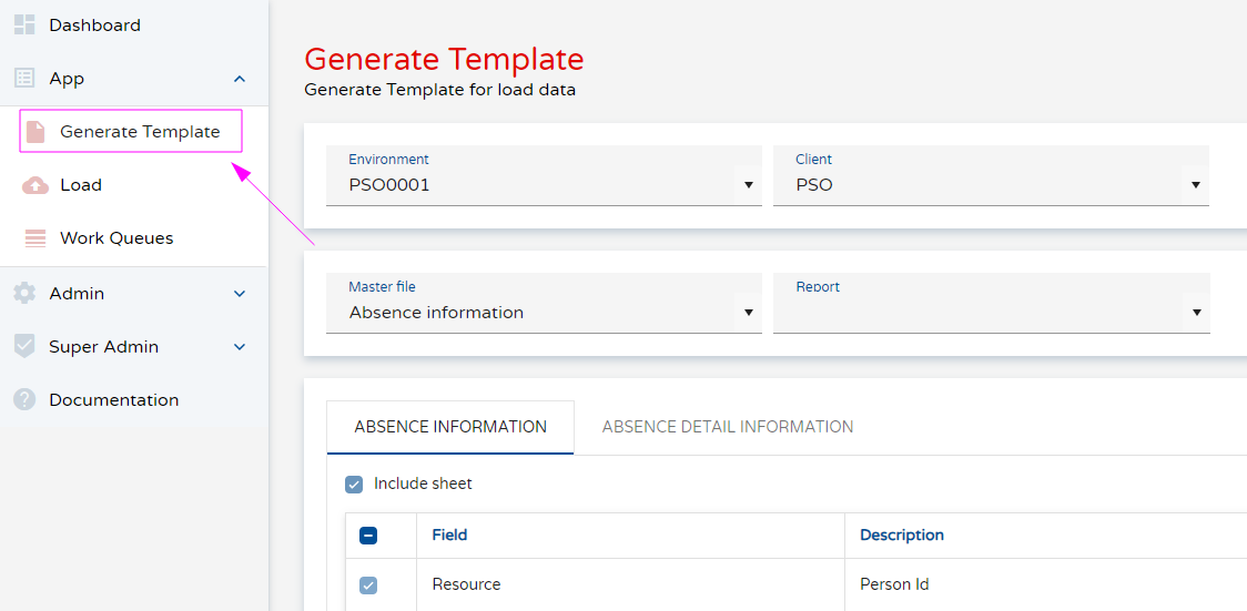Generate option screen