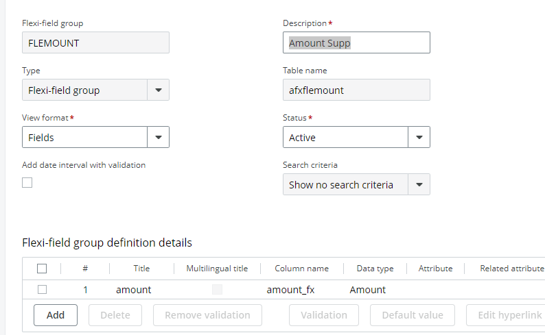 Flexifield definition screen